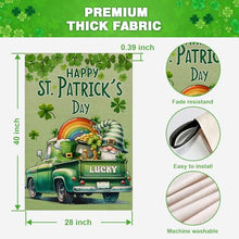 Load image into Gallery viewer, OPULANE Happy St Patricks Day House Flag 28x40 Inch Double Sided Lucky Clovers Shamrocks Gnome Rainbow Truck Outside Large Holiday Flag for Yard Outdoor Decoration
