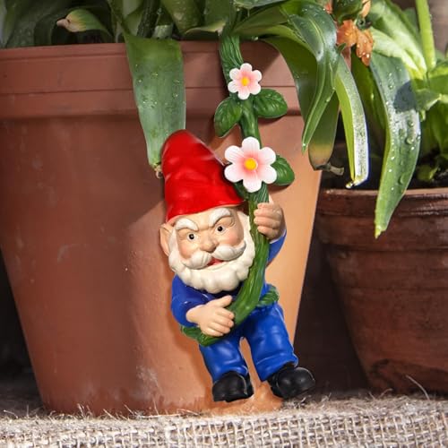 Czlotyh Hanging Gnome Figurines Flower Pot Hugger Climbing Gnome Resin Garden Statue Decoration Outdoor Fence Patio Yard Ornaments