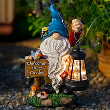 Load image into Gallery viewer, ZQQLITE Garden Gnome Statues Figurine Lights - Solar Powered Lighting Outdoor Decorations with Lantern &amp; Welcome Sign, Yard Art Lawn Ornaments for Porch Patio Balcony - Gnome Gifts for Women Mom
