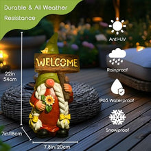 Load image into Gallery viewer, WONDHOME 22&quot; Solar Large Gnome Lady Garden Statue Big Female Gnome with Welcome Sign Outdoor Decor with LED Lights Home Porch Yard Patio Lawn Ornament Christmas Housewarming Gardening Gift
