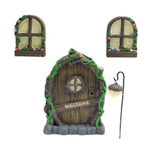 Load image into Gallery viewer, Set of 4 Fairy Door and Window for Tree, Mini Fairy Garden Glowing in the Dark with Lantern - Creative Garden Miniatures Tree Hugger Garden Sculptures Yard Art for Outdoor Trees Door

