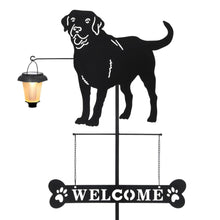 Load image into Gallery viewer, Taylor &amp; Brown Solar Labrador Silhouette Dog Breed Welcome Stakes Sign with a Lantern Light Outdoor Decorative Garden Stakes for Yard, Lawn, Patio, Pathway
