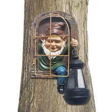 Load image into Gallery viewer, Hbbgdiy Solar Fairy Garden Gnomes Whimsical Elf Tree Face Figurines with Solar Lights for Fence Patio Yard Wall Decor, Outdoor Garden Accessories Housewarming Gift
