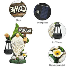 Load image into Gallery viewer, Funny Garden Gnome with Solar Lantern,Welcome Sign Solar Garden Ornaments Garden Gnome Figurine Gifts for Patio Lawn,Garden Sculptures Statues
