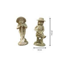 Load image into Gallery viewer, Garden Mile Boy and Girl Garden Ornaments Outdoor Statue With Gardening Tools - Large Resin White Stone Ornaments - Indoor or Outdoor Decorative Sculpture for Patio Decor Garden Decor Gift
