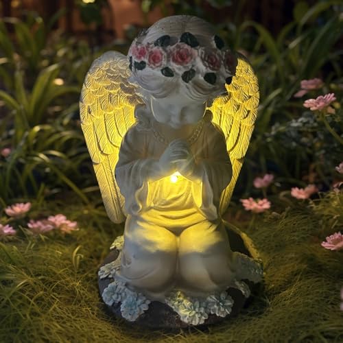 YODY Solar Garden Statues Outdoor Decor- Yard Decorations for Patio, Balcony, Backyard, Lawn Ornaments - Angel Figurines with LED Light- Unique Birthday House Warming Gifts for Women, Mom, Grandma