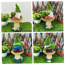 Load image into Gallery viewer, Hbbgdiy Waterproof Resin Solar Garden Gnome Decoration, Funny Garden Gnomes Climbing on Mushroom Statue, Outdoor Patio Lawn Yard Ornament Gift
