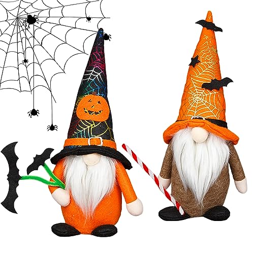 Dbvnnsy 2PCS Halloween Gnomes Plush Decorations Halloween Gonk with Bat Spider Web Pumpkin Cute Faceless Doll for Indoor Table Tiered Tray Home Decor
