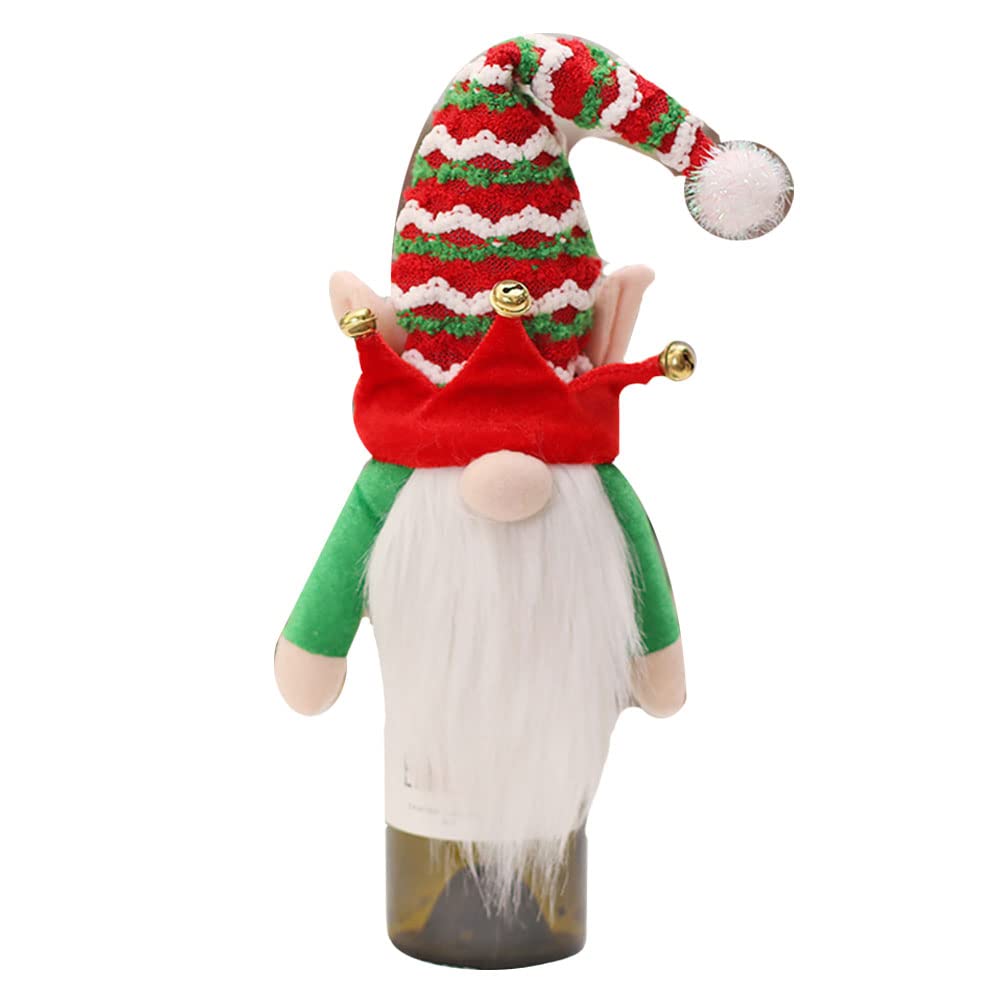 Red and White Green Elf Gonk Gnome Wine Gin Bottle Bag Topper Cover! for Christmas Eve/Day Table Xmas! Festive Dinner Party Gift Bag Decorations Secret Santa Grinch Gift Wrap Secret