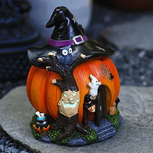 Load image into Gallery viewer, LLDW Halloween Resin Ornaments Halloween Pumpkin House Status with Witch Hats,Orange Pumpkin Fairy House Statue Halloween Pumpkin House Decor Resin Garden Luminous Witch Ghost Ornaments
