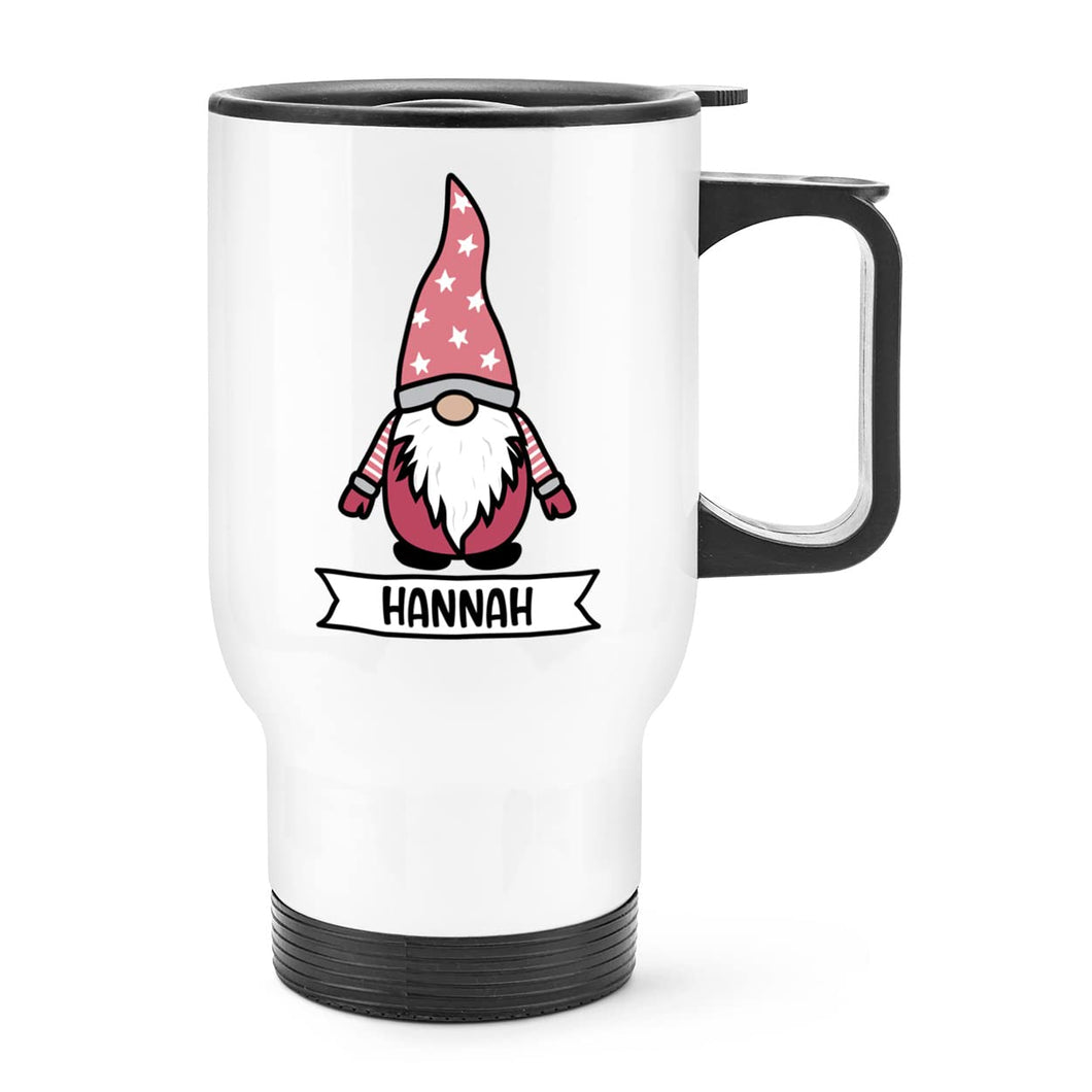 Personalised Gonk Gnome Pink Scandi Travel Mug Cup with Handle