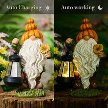 Load image into Gallery viewer, TERESA&#39;S COLLECTIONS Outdoor Fall Decor Garden Gnomes with Solar Lights for Outside, Garden Statues Resin Fall Decorations for Home Porch, Halloween Pumpkin Decor for Autumn, Thanksgiving Gift, 7.9&quot;
