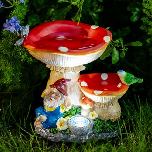 ZQQLITE Solar Gnome Statues Figurine Lights - Garden Lighting Outdoor Decorations, Gnome Sleeping Under Mushroom, Yard Art Lawn Ornaments for Porch Patio Balcony - Gnome Gifts for Women Mom