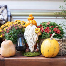 Load image into Gallery viewer, TERESA&#39;S COLLECTIONS Outdoor Fall Decor Garden Gnomes with Solar Lights for Outside, Garden Statues Resin Fall Decorations for Home Porch, Halloween Pumpkin Decor for Autumn, Thanksgiving Gift, 7.9&quot;
