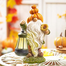 Load image into Gallery viewer, TERESA&#39;S COLLECTIONS Outdoor Fall Decor Garden Gnomes with Solar Lights for Outside, Garden Statues Resin Fall Decorations for Home Porch, Halloween Pumpkin Decor for Autumn, Thanksgiving Gift, 7.9&quot;
