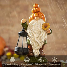 Load image into Gallery viewer, TERESA&#39;S COLLECTIONS Outdoor Fall Decor Garden Gnomes with Solar Lights for Outside, Garden Statues Resin Fall Decorations for Home Porch, Halloween Pumpkin Decor for Autumn, Thanksgiving Gift, 7.9&quot;
