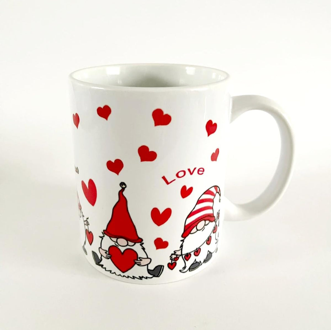 Gnome and Red Hearts Mug Love Heart Gonk Cup Gift for Her