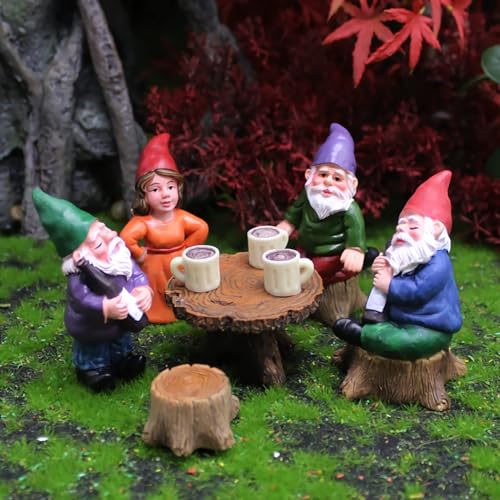 Creative Resin Gnome Garden Decor 6-Piece Set: Christmas Crafts, Mini Landscapes, Elf Ornaments, Dwarf Gathering Sculptures, Innovative Figurines.