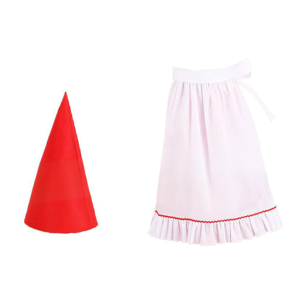 Garden Gnomes Costume Accessories For Women Felts Dwarf Hats Ruffle Half Apron Halloween Elfs Costumes For Dressing Up Garden Gnomes Costume Adult