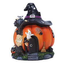 Load image into Gallery viewer, LLDW Halloween Resin Ornaments Halloween Pumpkin House Status with Witch Hats,Orange Pumpkin Fairy House Statue Halloween Pumpkin House Decor Resin Garden Luminous Witch Ghost Ornaments
