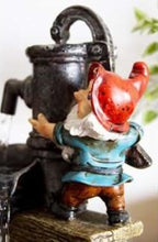 Load image into Gallery viewer, Primrose 28cm Garden Gnome Helpers Pump &amp; Barrel Indoor Outdoor Water Feature with LED Light

