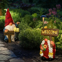 Load image into Gallery viewer, WONDHOME 22&quot; Solar Large Gnome Lady Garden Statue Big Female Gnome with Welcome Sign Outdoor Decor with LED Lights Home Porch Yard Patio Lawn Ornament Christmas Housewarming Gardening Gift
