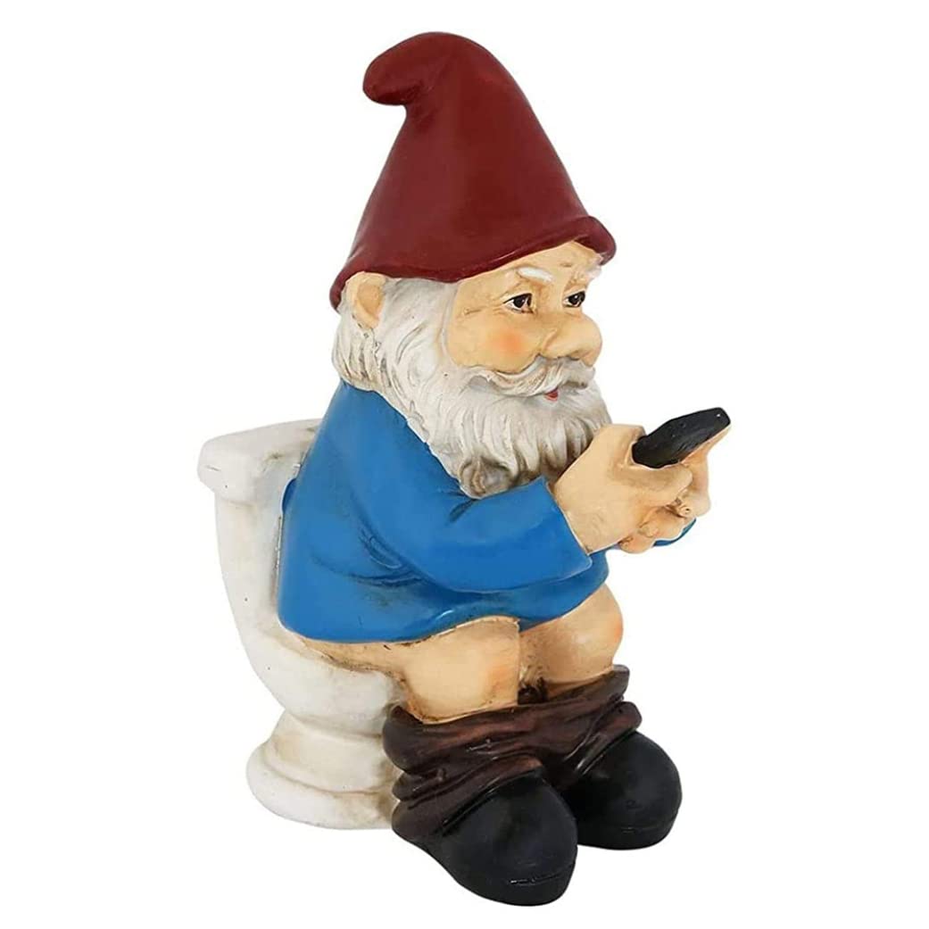 Funny Garden Gnome Ornament Naughty Garden Gnome on a Toilet Garden Gnome Figurine Funny Gnomes Set for Yard Lawn, Statues