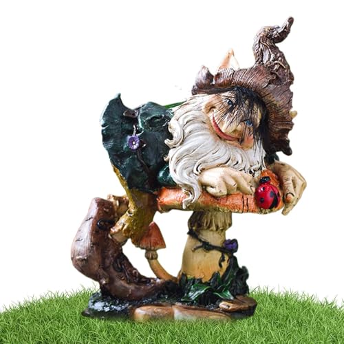 Gnome Garden Statue, Outdoor Gnome Figurine, Gnome with Mushroom, Best Gnome Garden Statue Colorful Gnome with Mushroom Figurine for Patio, Yard Decor or Outdoor Space