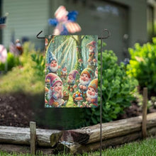 Load image into Gallery viewer, Cheerful Gnomes Green Yard Flags for Outside, Large Garden Flags, Outdoor Decorative Flags
