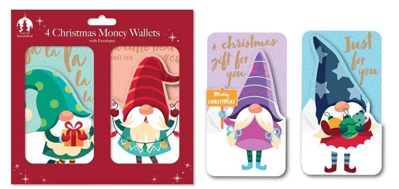 Tallon Festive Wonderland XCA0227 Christmas Money Wallets Xmas for Cash Gifts/Envelopes - Pack of 4, Gonks Gnomes Cute