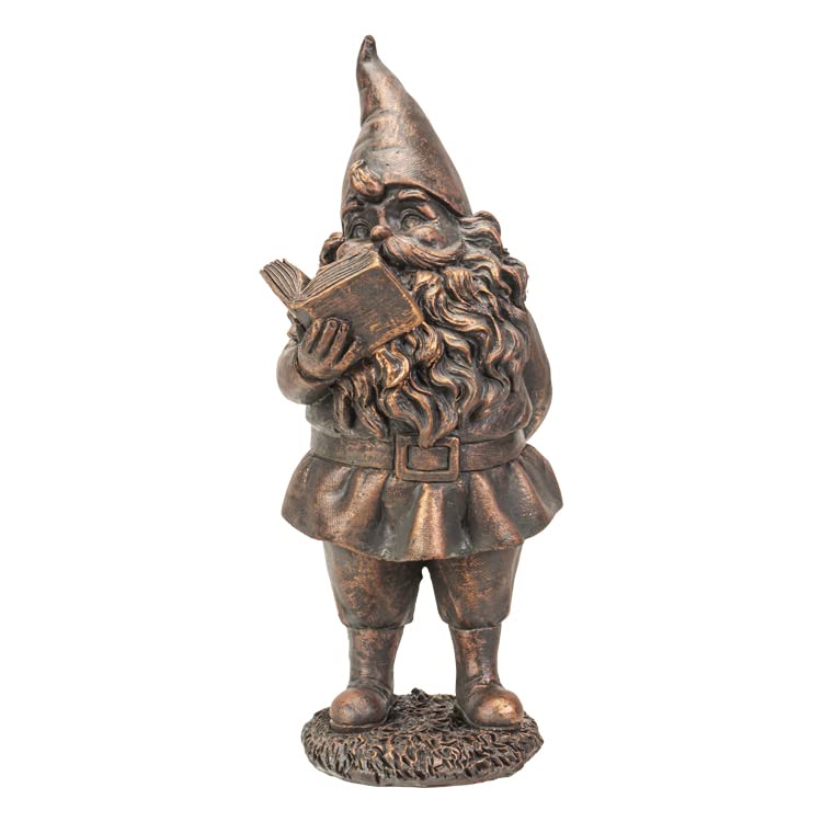 Happy Garden Gnome Bronze Finish Resin Figurine (Reader)