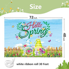Load image into Gallery viewer, Arosche Spring Decorations Hello Spring Banner 72&quot; x 48&quot; Backdrop Gnomes Flowers Farmhouse Photography Seasonal Sping Holiday Backdrop for Indoor Outdoor Garden,Yard,Party Home Decorations
