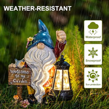 Load image into Gallery viewer, ZQQLITE Garden Gnome Statues Figurine Lights - Solar Powered Lighting Outdoor Decorations with Lantern &amp; Welcome Sign, Yard Art Lawn Ornaments for Porch Patio Balcony - Gnome Gifts for Women Mom
