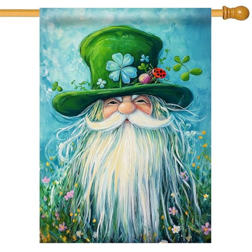 Morigins Welcome St Patricks Day Garden Flag Double Sided Gnome with Green Shamrock Hat Lucky Clover Holiday Yard Outdoor Flag House Flag 28×40 inch