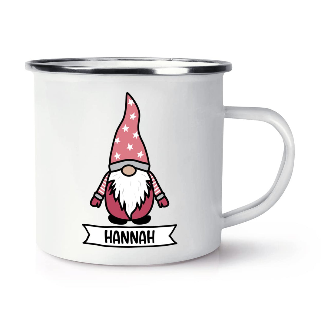 Personalised Gonk Gnome Pink Scandi Enamel Mug Cup