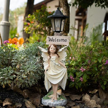 Load image into Gallery viewer, Garden Fairy Solar Light Welcome Sign, 22&quot; in Height, Decorative Outdoor Statue with Auto Light-Up Feature
