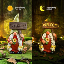 Load image into Gallery viewer, WONDHOME 22&quot; Solar Large Gnome Lady Garden Statue Big Female Gnome with Welcome Sign Outdoor Decor with LED Lights Home Porch Yard Patio Lawn Ornament Christmas Housewarming Gardening Gift

