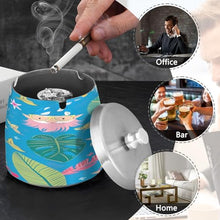 Load image into Gallery viewer, Hawaiian Gnome Cigarette Butt Bucket, Stainless Steel Ashtray with Lid, Ashtray Outside
