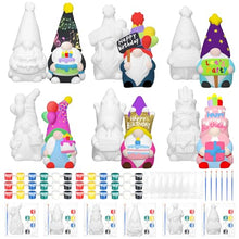 Load image into Gallery viewer, VioraWhite 6 Sets Happy Birthday Gnome Ceramics to Paint Ready to Paint Your Own Ceramic Gnome Statues DIY Unpainted Ceramics Paintable Birthday Gnome Figurines Kit Crafts with Brush Paint for Adults
