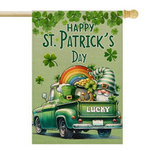 Load image into Gallery viewer, OPULANE Happy St Patricks Day House Flag 28x40 Inch Double Sided Lucky Clovers Shamrocks Gnome Rainbow Truck Outside Large Holiday Flag for Yard Outdoor Decoration
