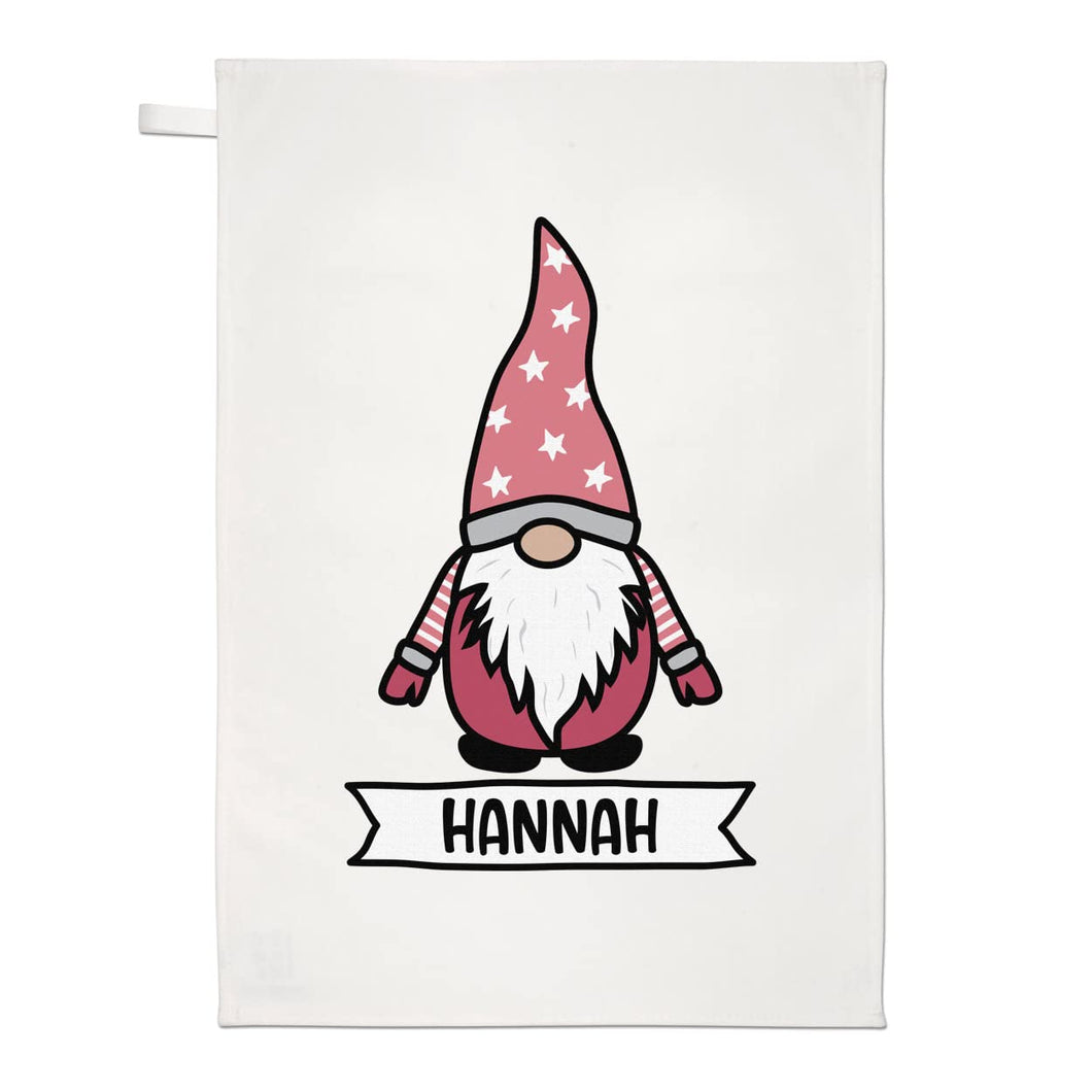 Personalised Gonk Gnome Pink Scandi Tea Towel Dish Cloth