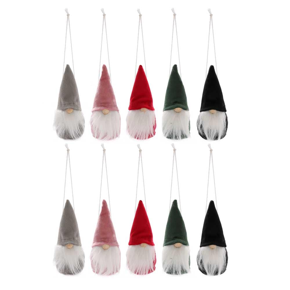 Christmas Gonk Tree Decorations - Set of 10 Velvet Christmas Gnome Decorations