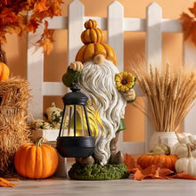Load image into Gallery viewer, TERESA&#39;S COLLECTIONS Outdoor Fall Decor Garden Gnomes with Solar Lights for Outside, Garden Statues Resin Fall Decorations for Home Porch, Halloween Pumpkin Decor for Autumn, Thanksgiving Gift, 7.9&quot;
