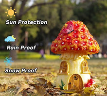 Load image into Gallery viewer, MeritMode Fairy Garden House Mushroom with Solar LED Light - Resin Fairy Garden Accessories, Waterproof Outdoor Light Statue Tiny House, Perfect for Lawn, Balcony, Yard Decor, 7&quot; H
