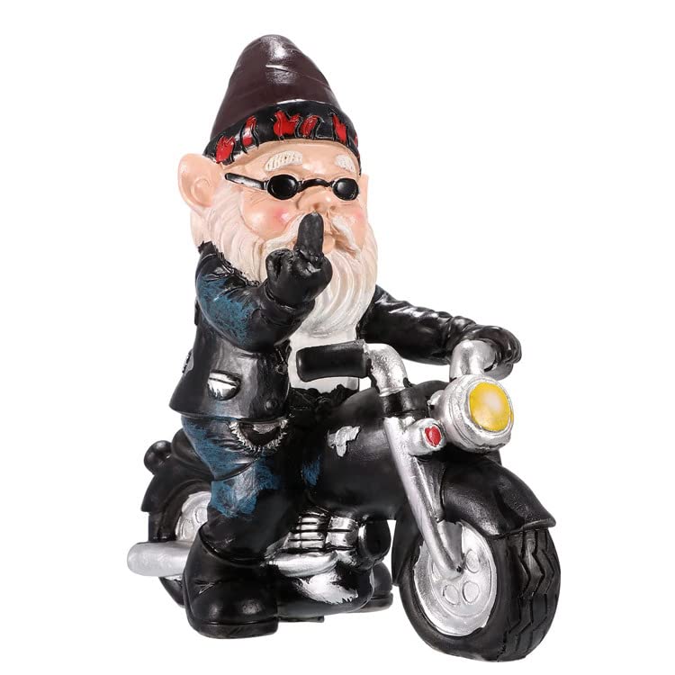 Biker Gnomes Garden Ornaments 13 cm Funny Gnome Riding Motorcycle Outdoor Statues Resin Garden Gnomes Figurines for Patio Lawn Yard Art Decoration