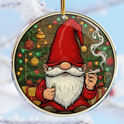 Christmas Ornaments Decorations - Gag Gifts - Nasty Naughty Gifts - White Elephant - Stocking Stuffers (Gnomes Smoking Weed Bong Cannabis Get High 2)