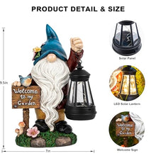 Load image into Gallery viewer, ZQQLITE Garden Gnome Statues Figurine Lights - Solar Powered Lighting Outdoor Decorations with Lantern &amp; Welcome Sign, Yard Art Lawn Ornaments for Porch Patio Balcony - Gnome Gifts for Women Mom
