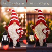 Load image into Gallery viewer, TERESA&#39;S COLLECTIONS Resin Garden Gnome Holding Gift &amp; Lantern with Solar Lights, Valentine&#39;s Day Decor, Red, 12&quot;
