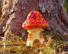 Load image into Gallery viewer, MeritMode Fairy Garden House Mushroom with Solar LED Light - Resin Fairy Garden Accessories, Waterproof Outdoor Light Statue Tiny House, Perfect for Lawn, Balcony, Yard Decor, 7&quot; H
