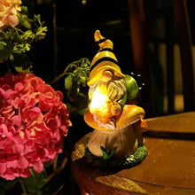 Load image into Gallery viewer, Solar Gnome Figure, Garden Solar Gnome Statue, Decorative Solar Gnome, Solar Gnome Garden Sculpture, Mounted Solar Gnome with LED Light, Outdoor Solar Gnome Statue with Lights, Solar Garden Gnome

